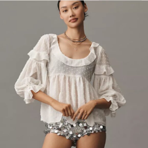 Brand New By Anthropologie Ruffled Sheer Boho Blouse - Picture 4 of 6
